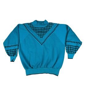 Westbound Sport Vintage Checkered Sweatshirt Teal Black Women’s MEDIUM